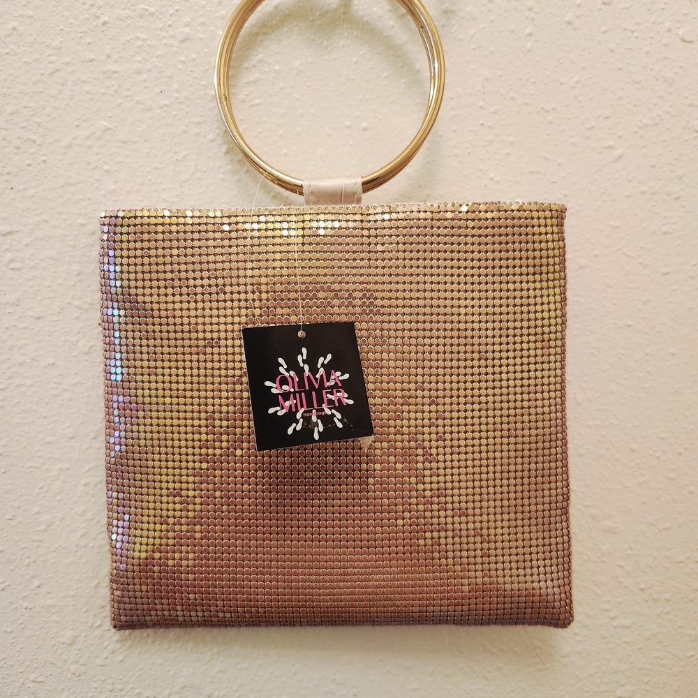 Olivia Miller Mandi Clutch Mini Bag Pink Mesh w/Gold Ring Mermaidcore Barbiecore